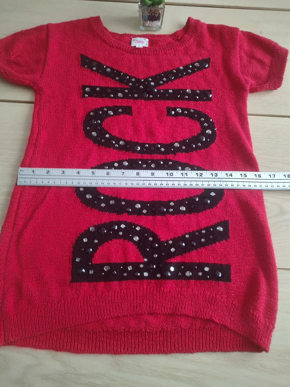 Justice Hot Pink 'ROCK' Studded Short Sleeve Knit Top